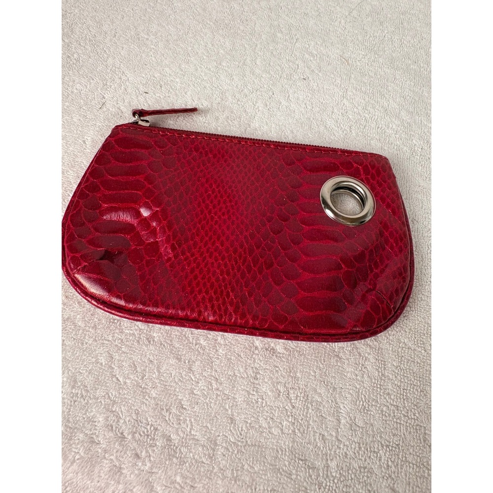Chic Red Snakeskin Faux Leather Zippered Pouch Eyelet Accent